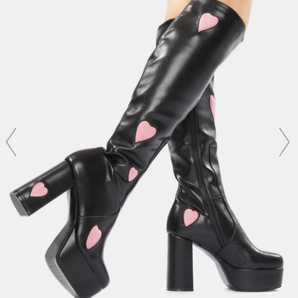 Dolls Kill Shoes - Lamoda Black Knee High Platform Boots Size 9